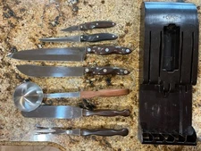 Cutco Lot Brown Swirl 1025,1022,1028,1026,20,21,15& Holder Read