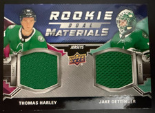 JAKE OETTINGER THOMAS HARLEY 2021-22 ROOKIE DUAL MATERIALS GAME USED JERSEY SP