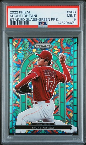 2022 PANINI PRIZM STAINED GLASS GREEN PRIZM #SG3 SHOHEI OHTANI PSA 9