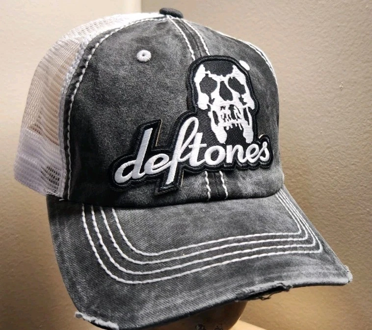Deftones Trucker Hat Distressed Baseball Cap Black & White Mesh