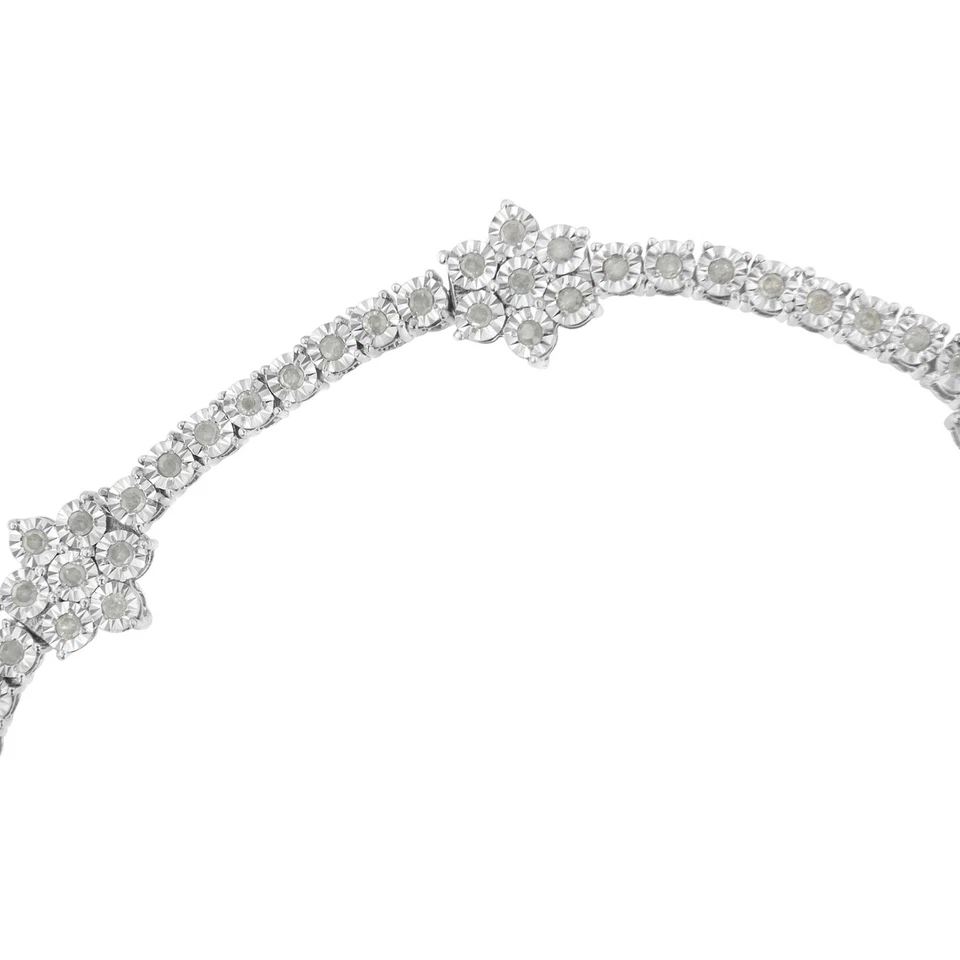 1 Carat Real Diamond Floral Station Tennis Bracelet in Sterling Silver - 7.5" - Image 2 of 4