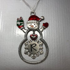 Metal Monogram Letter "R" Snowman Snowflake Christmas Ornament 2017 Glitter