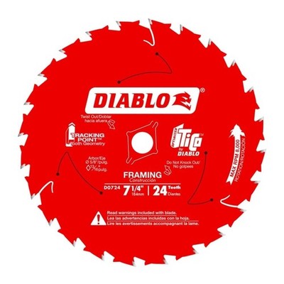 Diablo D0724A Framing Saw Blade for Wood - 7-1/4'' x 24-Tooth, Thin Kerf