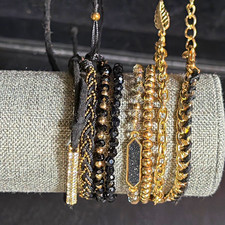 Women's Fashion Bracelet Mixed Lot - Gold & Black Metal Bracelets Set