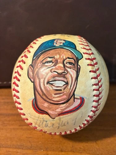 Willie Mays Signed & Hand Painted Portrait Baseball - Vintage NL RO-N-Giants HOF