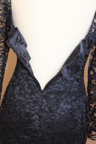 Neu ohne Etikett Aidan Mattox langärmliges marineblaues Spitzenkleid Größe US 4 / EU 36 - Bild 6 von 9