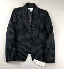 Jones New York Blazer Womens 8 Black Striped Lined Button Up Jacket NWT