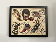 Framed Stranger Things Eleven 1980  s Style Traditional Tattoo Spooky Flash Sheet