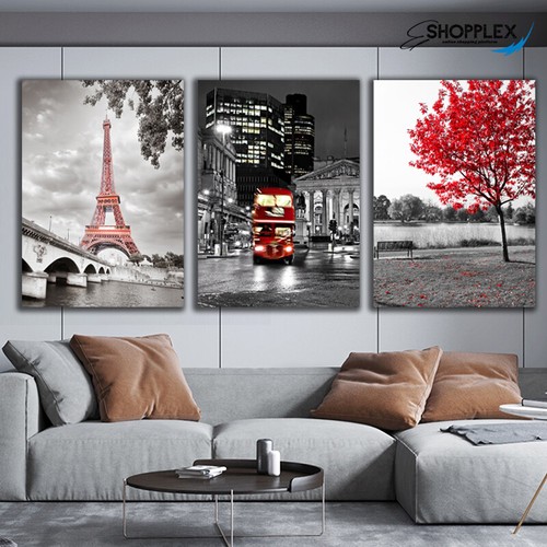 3 Piece Black and Red Home Decor Painting Poster Wall Art Canvas Living Room - Picture 17 of 31