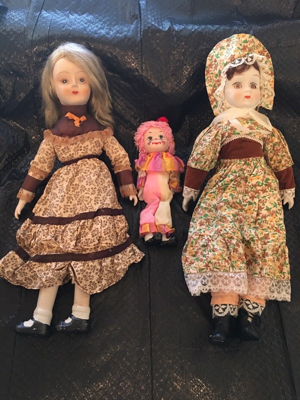 Vintage Lot of three Ceramic Face Dolls, Preowned, Exc