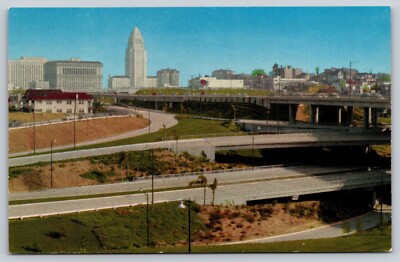 Postcard Los Angeles CA Parkway System Near Civic Center Freeways
