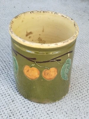 pot confiture vert cerise? art populaire savoie poterie savoyarde - Photo 1/4