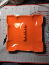 SALE ! VTG MCM ORANGE POTTERY SEQUOIA GRAIN LAVA WOOD ASHTRAY