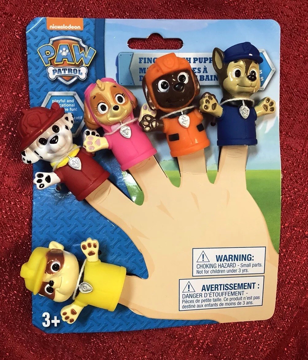 Set of 5 FINGER Puppets Squishy Rubber Jigglers Paw Patrol Chase Skye