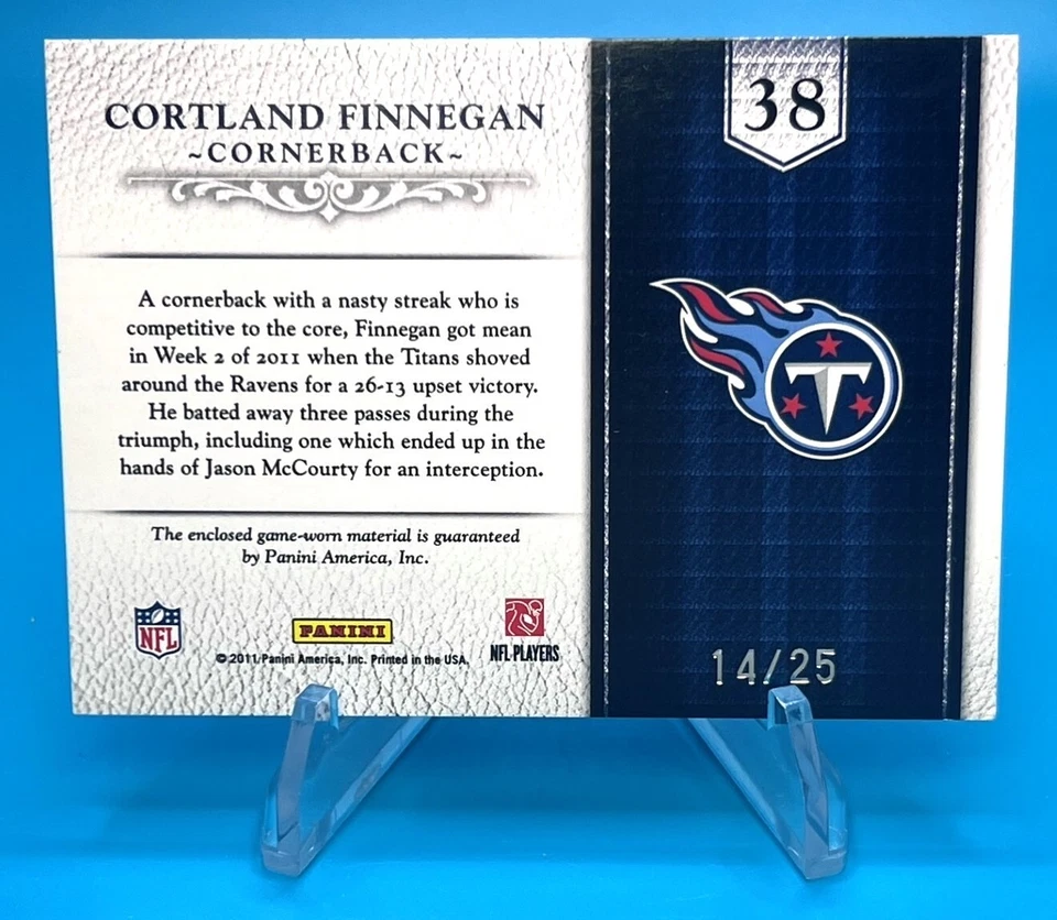 2011 Panini Plates and Patches TEAM SUPREME #38 Cortland Finnegan, MEM, SP/ 25 - Image 2 of 2