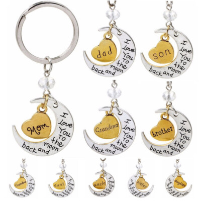 SCHLÜSSELANHÄNGER MOND ANHÄNGER GOLD I LOVE YOU TO THE MOON FAMILIE GESCHENK NEU