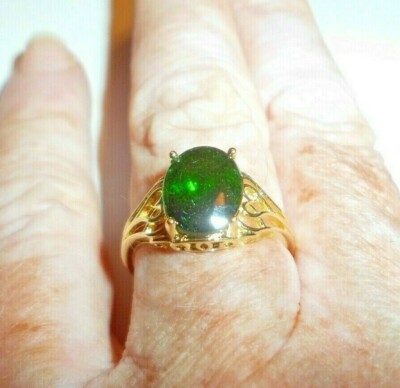 NWT 2.7 Ct Oval Russian Chrome Diopside 8mmx10mm 18K over SS.925  Ring Sz. 7
