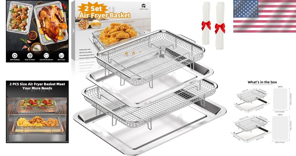 Air Fryer Basket and Crisper Tray Set for Healthier Low-Oil Cooking Air Fryer Basket and Crisper Tray Set for Healthier Low-Oil Cooking