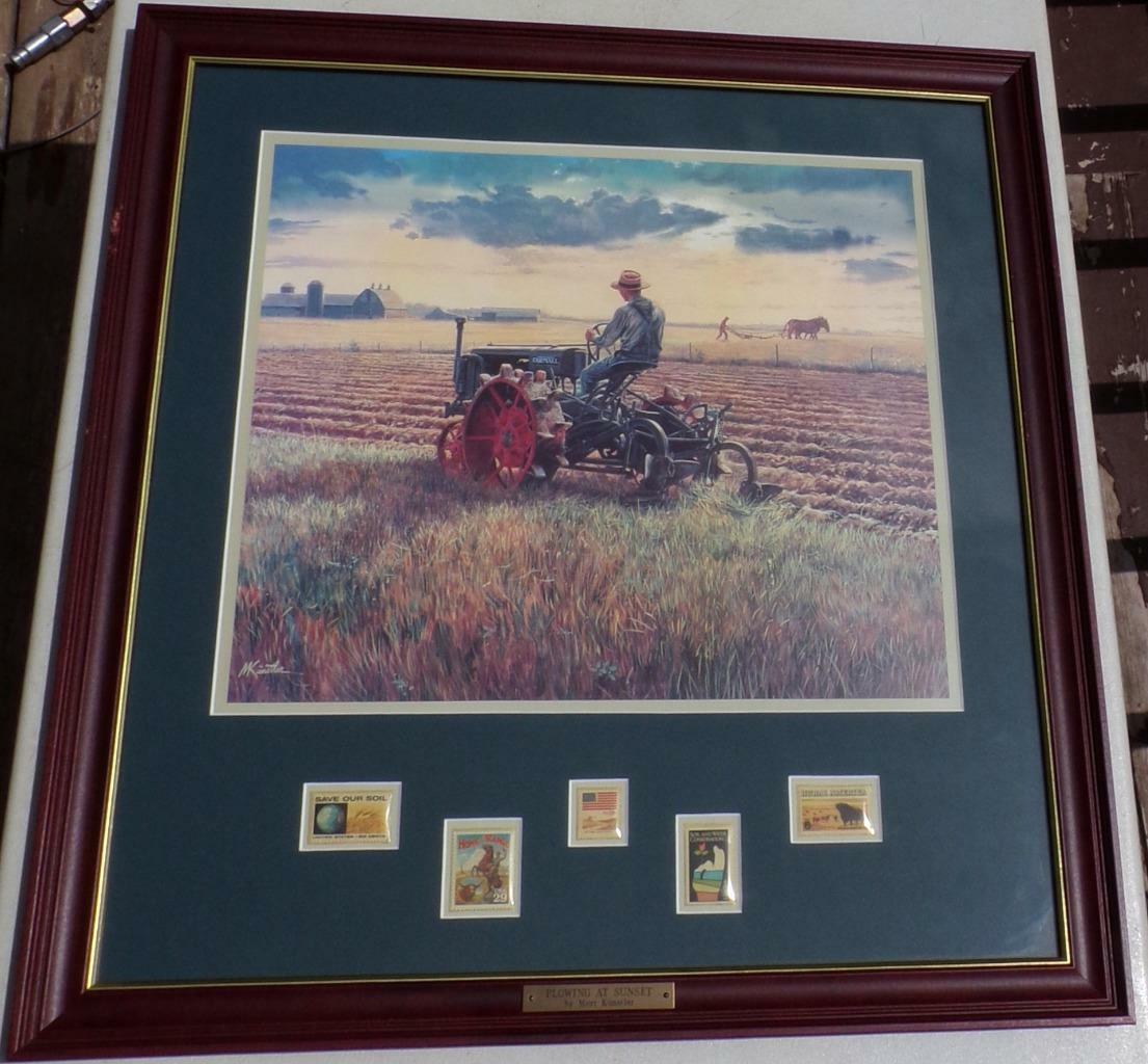 Mort Kunstler Plowing at Sunset Framed Wall Art John Deere Tractor