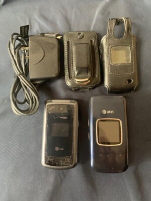 Pantech AT&T + Verizon LG Flip Cell Phones + Charger & Holster