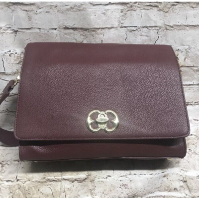 EMMA FOX Burgundy Pebbled Leather Handbag Gold Twist Lock Accent