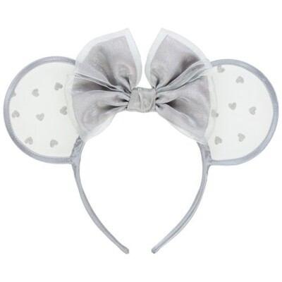 Disney Minnie Headband Ears Gray Heart Lace Tokyo Disneyland Japan
