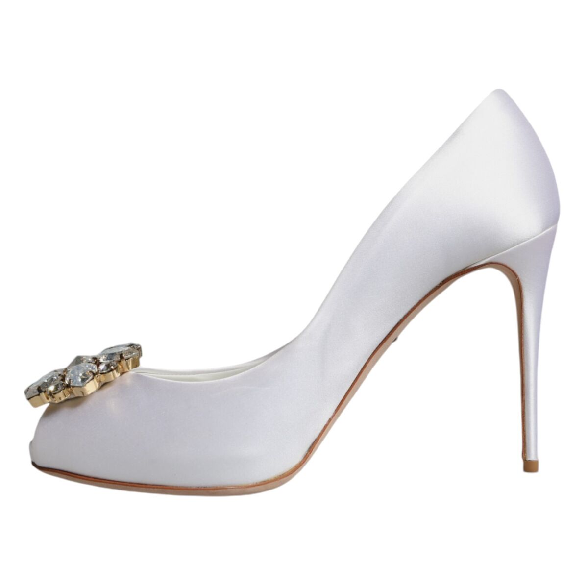 DOLCE & GABBANA Shoes White Crystals Peep Toe Satin Pumps DOLCE & GABBANA Shoes White Crystals Peep Toe Satin Pumps