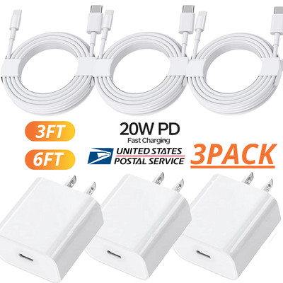 For iPhone 14 13 12 11Pro PD Fast Charger Cord 20W USB-C Power Adapter Block Lot