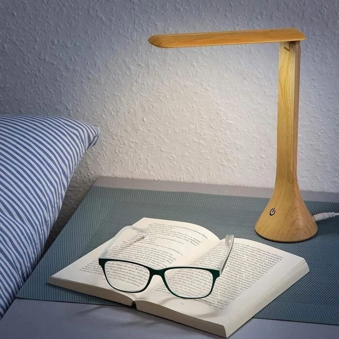 Lampe de Bureau LED Bois tactile Wood Touch Double Alimentation ( USB ou Piles) - Photo 2/4
