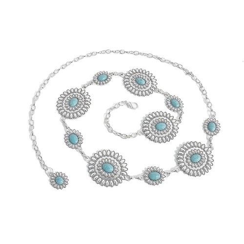 Chicos Womens Multicolor Beaded Mosaic Belt Silver-Tone  display picture 2