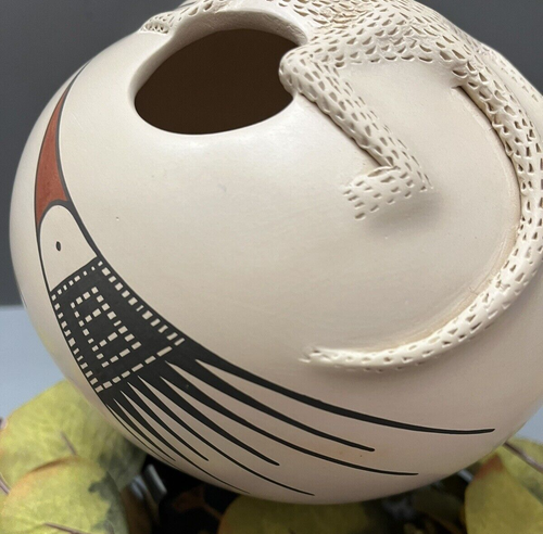 Mata Ortiz Pottery Seed Pot Jar Lizard Iguana Martha M. De Quezada Mexican Art - Picture 7 of 8