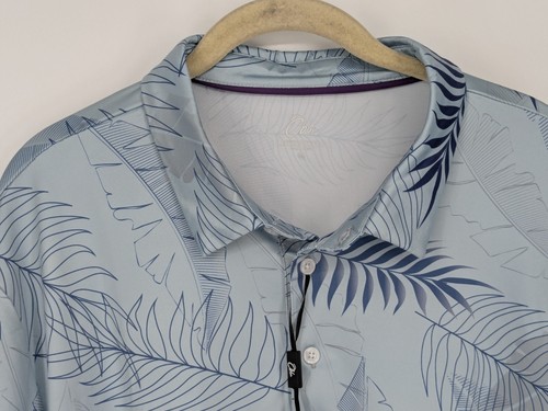 Obla Mens Shirt XL Blue Tropical NWT Side Slits Three Button Closure Collar Golf - Imagen 4 de 10