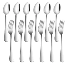 Set of 12 Stainless Steel Dinner Forks and Spoons Silverware Set Heavy-Duty / US