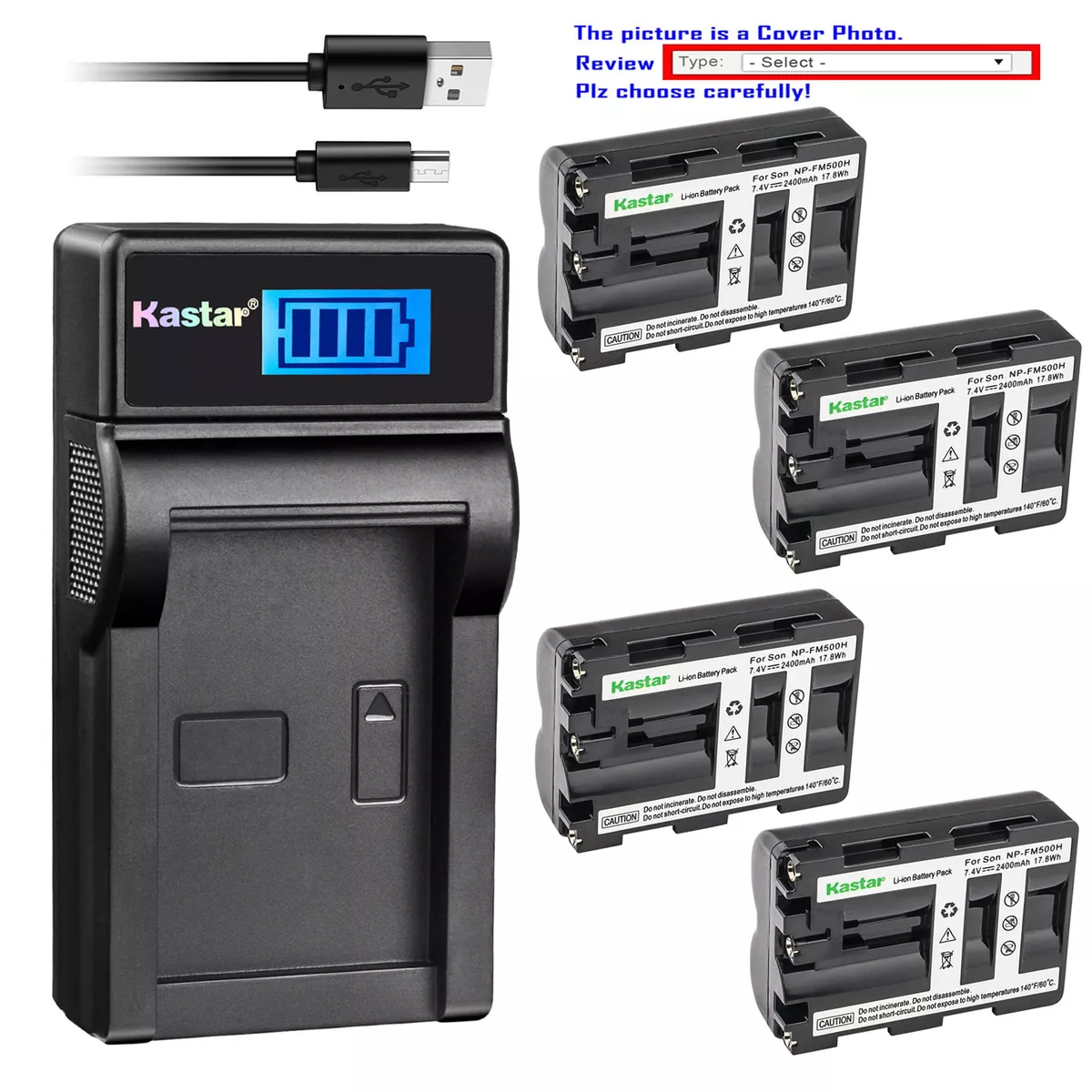 Kastar Battery LCD Charger for Sony NP-FM500H & Sony DSLR-A200