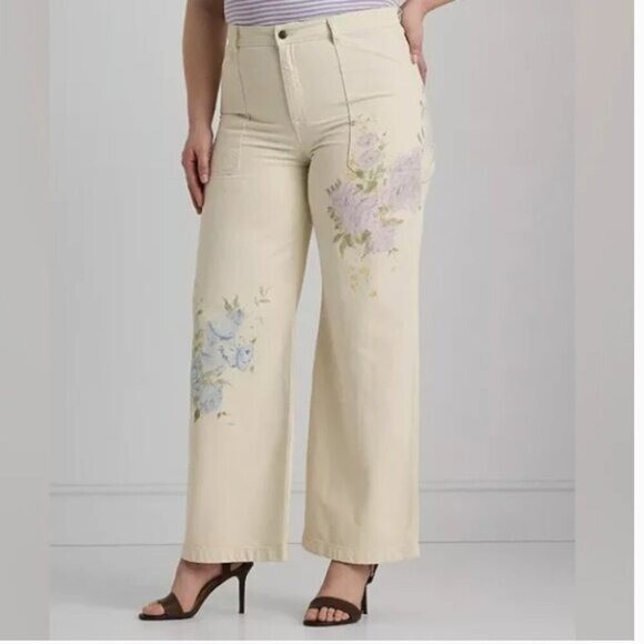 NEW Lauren Ralph Lauren Women's 22W Plus Size Floral Wide-Leg Jean Masca H700