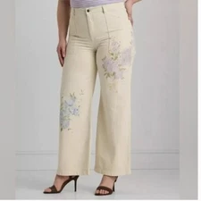 NEW Lauren Ralph Lauren Women's 22W Plus Size Floral Wide-Leg Jean Masca H700