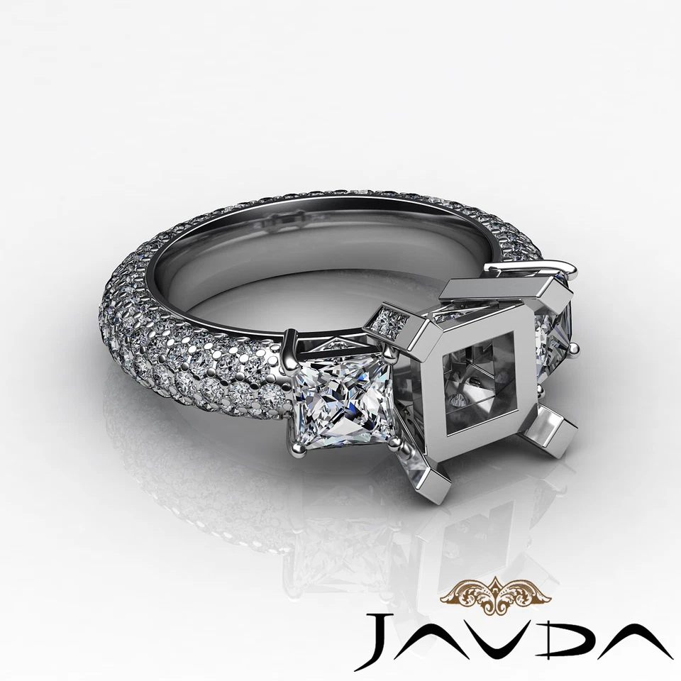 3 Stone Diamond Wedding Eternity Ring 18k White Gold Princess Semi Mount 2.8Ct - Image 3 of 4