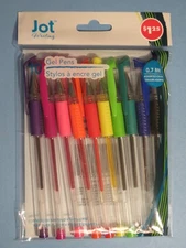 10 JOT Different Color Gel PENs: Smooth Writing, Metal Tip ~ 0.7 mm Medium ~ NEW
