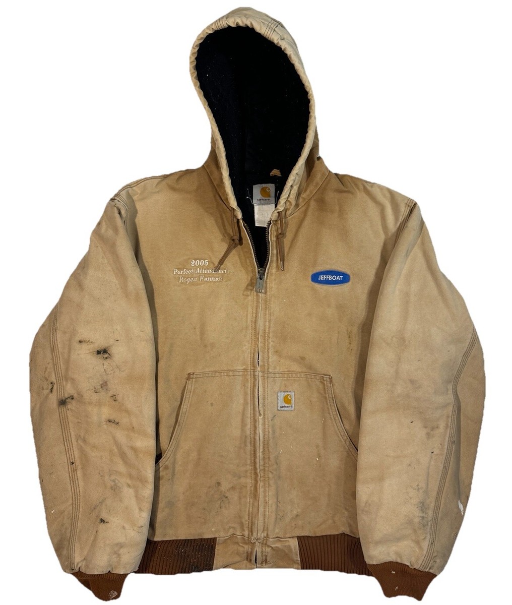 Vintage Y2K Carhartt Workwear Tan Full Zip Hooded Bomber Jacket XL