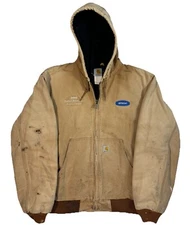 Vintage Y2K Carhartt  Workwear Tan Full Zip Hooded Bomber Jacket XL-2XL