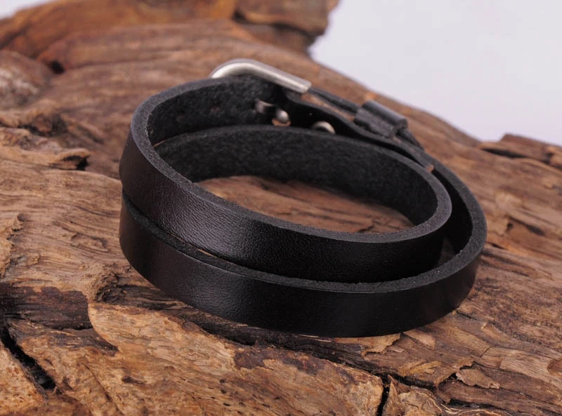 Men's Black Wrap Around Leather Bracelet