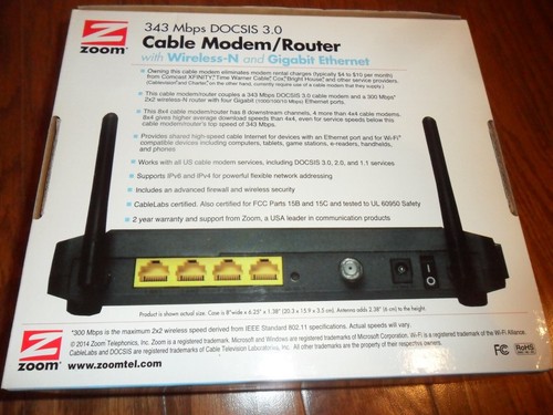 Zoom 5352 DOCSIS 343 Mbps Cable Modem/Router with Wireless-N & Gigabit Ethernet - Picture 2 of 10