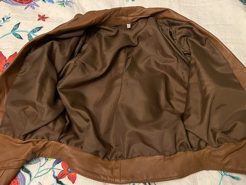 Vintage 1980s Brown Cropped Leather Moto Jacket Dolman Sleeves Size 2 XS - Picture 4 of 10