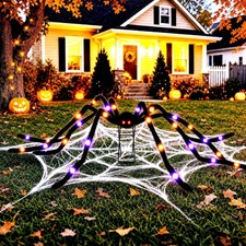 1 Pack 8 Modes 5 FT Wide Halloween Giant Spider,Light up Spider with 30 Purple 