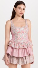 Love Shack Fancy Size 8 Genetta Dress Floral Print Cotton Ruffle Mini $495