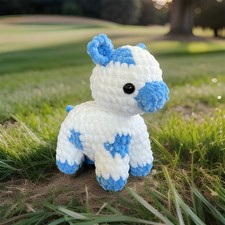 Handmade Crochet Cow Plushie Stuffed Animal Blue White