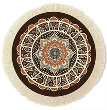Oriental Rug Style 9 Round Mouse Pad W/Fringe For Gaming or Office
