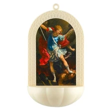 Saint Michael Holy Water Font with Prayer Card - 5" x 3" Molded Plastic