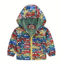 Boys Cartoon Cars Full Print Windbreaker Hooded Jacket NEW Size 4-5 Years