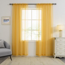 Gold Yellow Sheer Window Curtains 108 Inches Long for Bedroom Girls Rod Pocke...